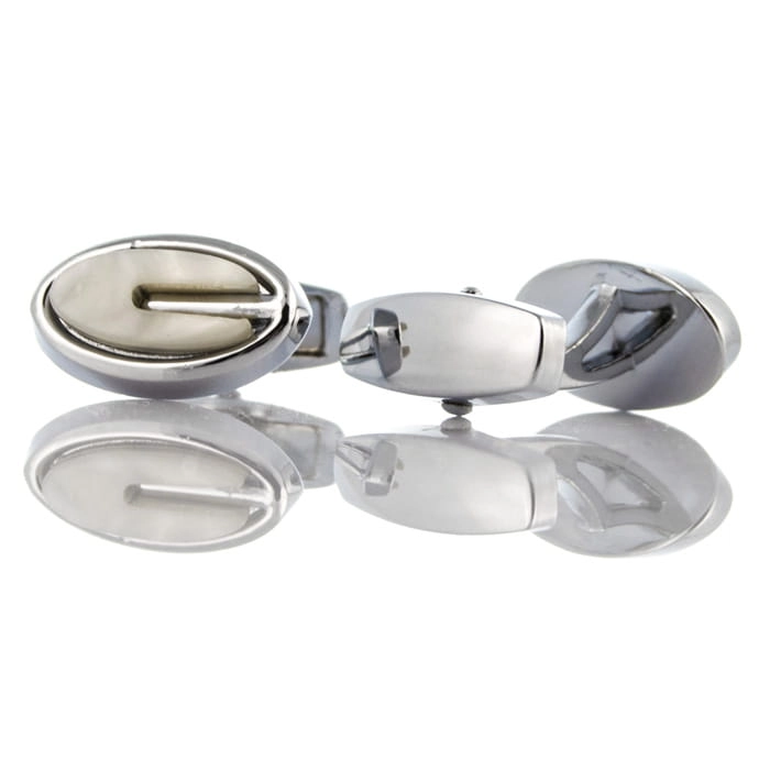 EM Men's Accessories owalne spinki do mankietów srebrne z masą perłową.jpg