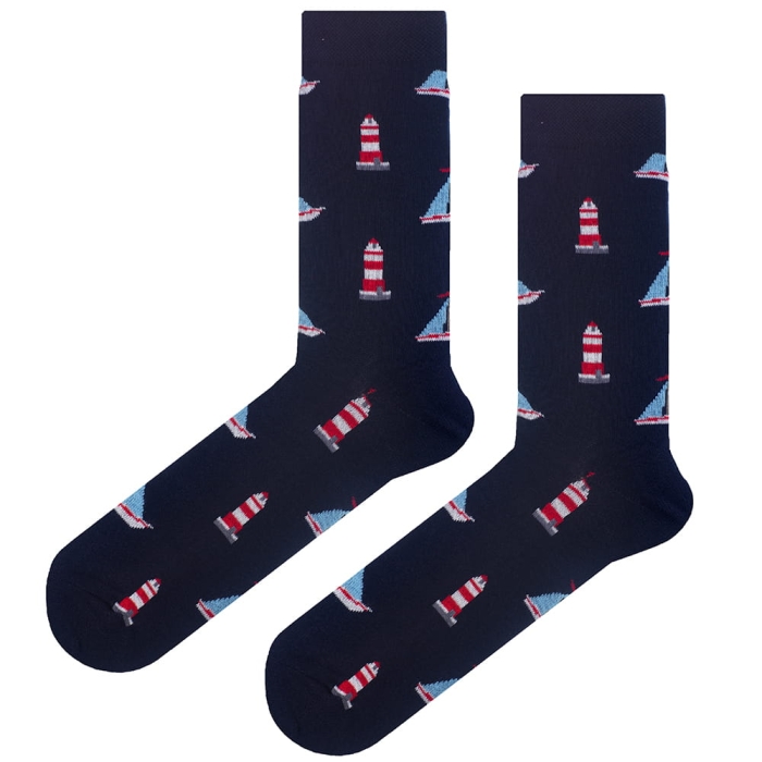 EM Men's Accessories bawełniane skarpetki granatowe w żaglowki - marynarskie.jpg