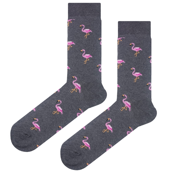 EM Men's Accessories bawełniane kolorowe skarpety szare w flamingi.jpg