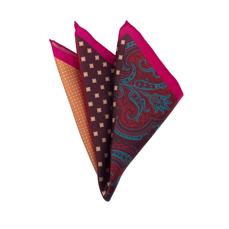 EM Men's Accessories poszetka jedwabna poczwórna pomarańczowo-czerwona mikrowzór.jpg