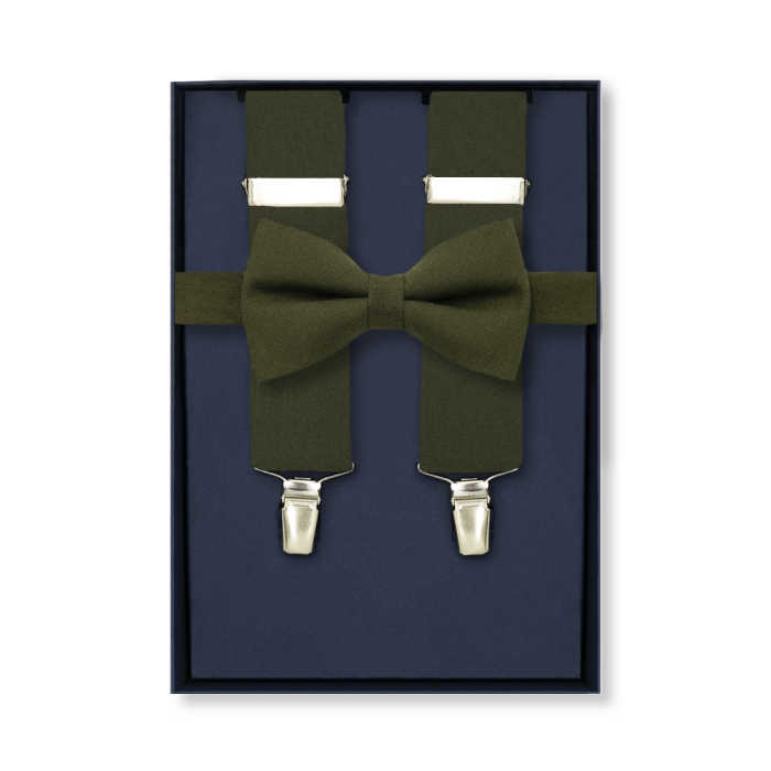 1155040300142 a oliwkowe EM men's accessories zestaw szelki wełniane+mucha wełniana