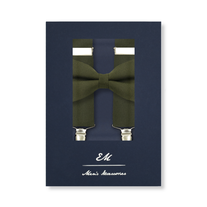 1155040300142 oliwkowe EM men's accessories zestaw szelki wełniane+mucha wełniana