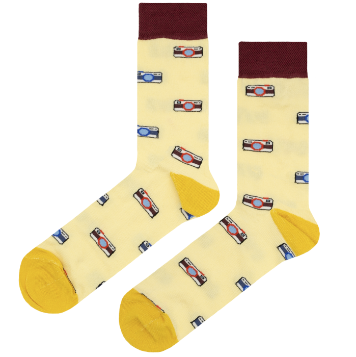 EM Men's Accessories żółte bawełniane skarpety w aparaty.jpg