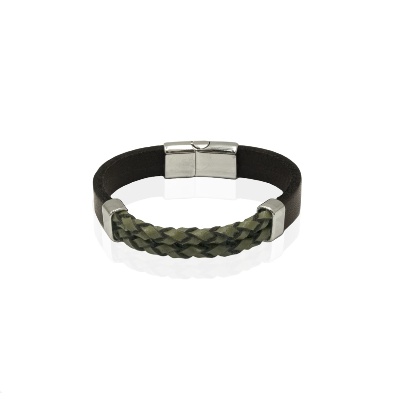 EM men's accessories bransoletka skórzana brązowa-zielona.jpg