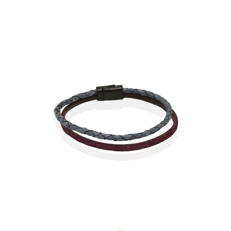EM men's accessories bransoletka skórzana niebiesko-bordowa.jpg