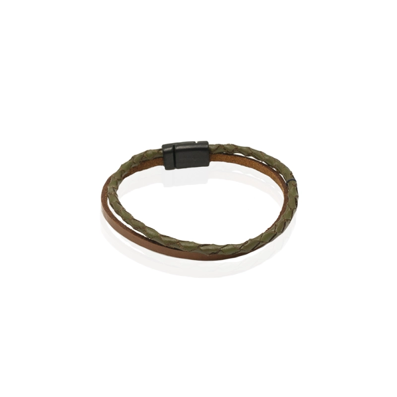 EM men's accessories bransoletka skórzana oliwkowo-brązowa.jpg