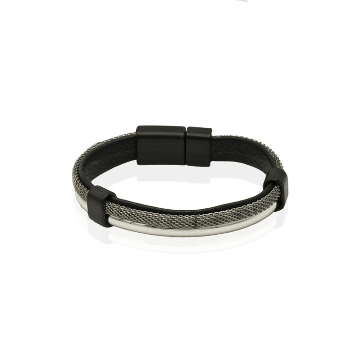 EM men's accessories bransoletka skórzana czarna z elementem metalowym.jpg