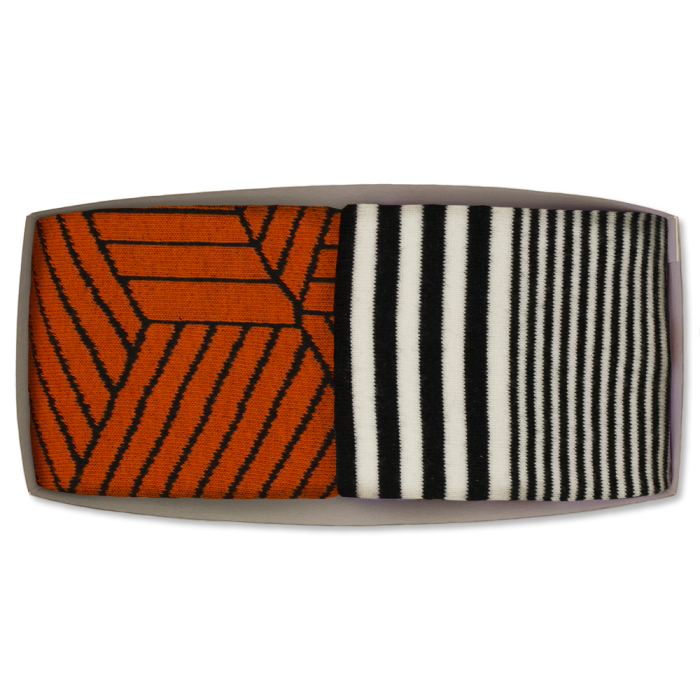 EM Men's Accessories zestaw dwóch par skarpet pomarańczowo-czarnych i biało-czarnych bawełnianych w prążki.jpg
