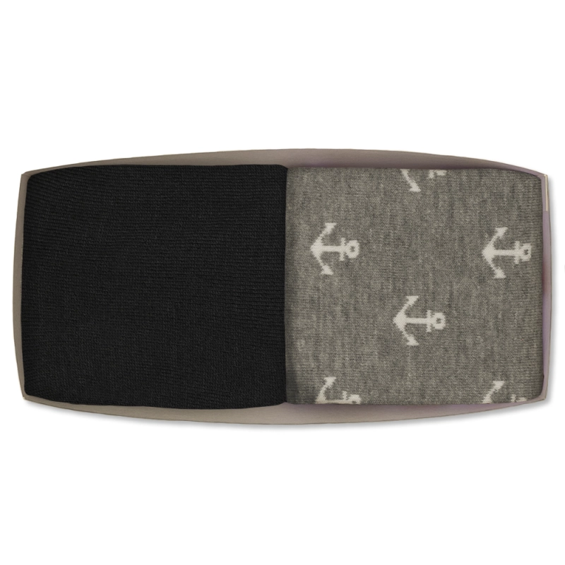 EM men's accessories zestaw skarpet czarne gładkie i szare w kotwice bawełniane.jpg