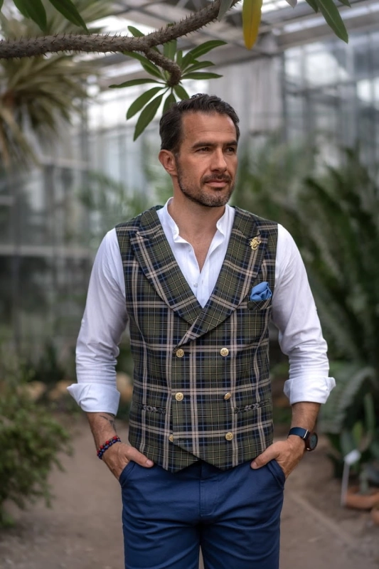 kamizelka męska MTM szyta na miarę krata księcia walli em men's accessories jednorzędowa dwurzędowa