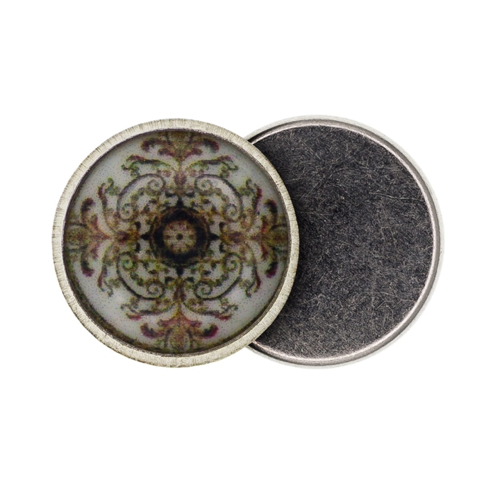 Wpinka / pins na magnes - okrągły beżowy mandala