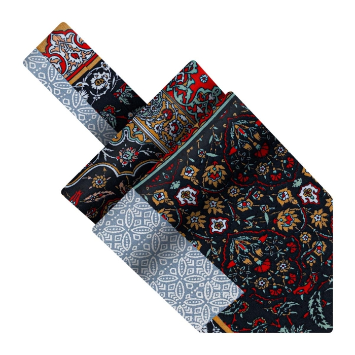 Fular bawełniany grafitowy w kwiatki i wory / patchwork