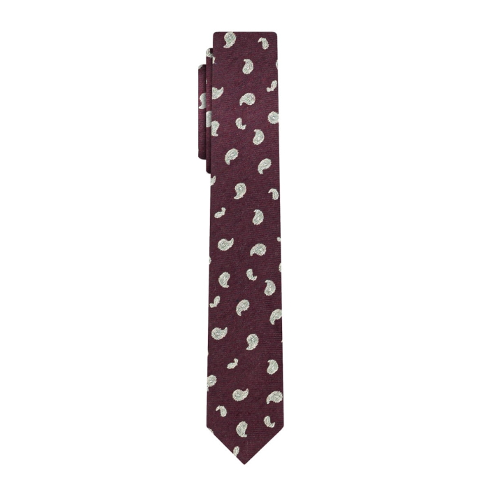 Krawat wąski bordowy w paisley "śledzik"