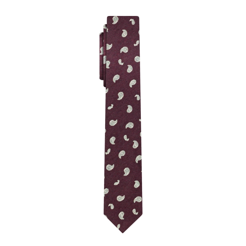 Krawat wąski bordowy w paisley "śledzik"