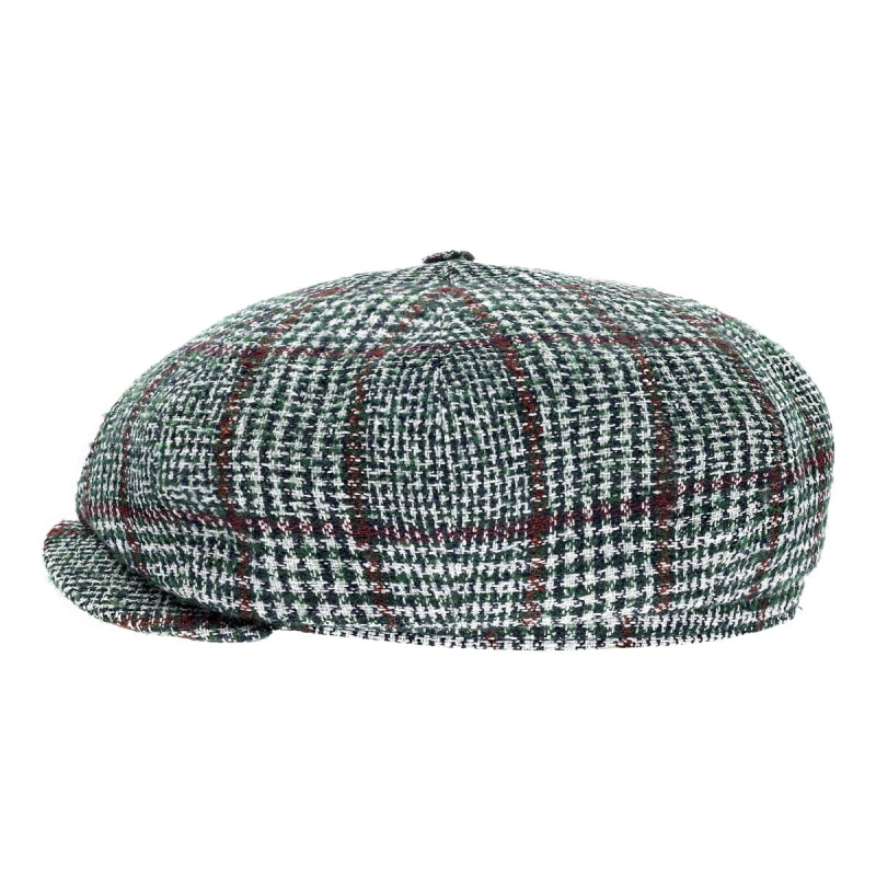 Kaszkiet wełniany w stylu Peaky Blinders - cyklistówka - kolor zielono-bordowy w kratę