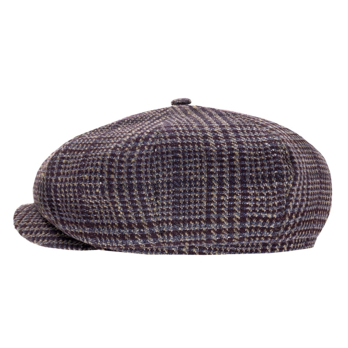 Kaszkiet wełniany w stylu Peaky Blinders - cyklistówka - kolor brązowo-bordowy w kratę