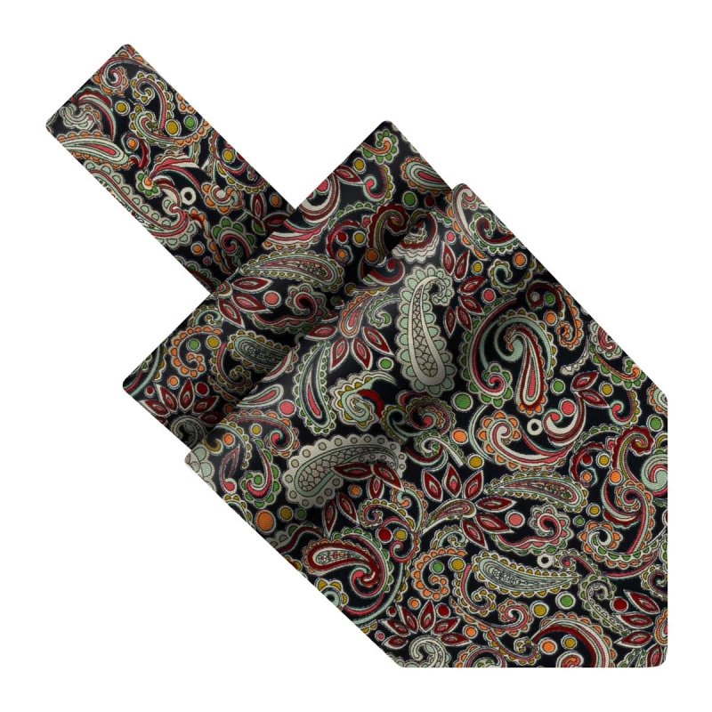 Fular bawełniany czarny w zielone paisley