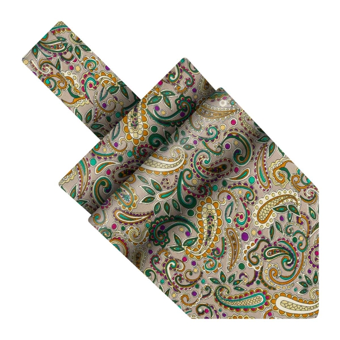 Fular bawełniany beżowy w zielone paisley