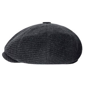 Kaszkiet wełniany w stylu Peaky Blinders - cyklistówka - kolor czaro-szary w jodełkę EM