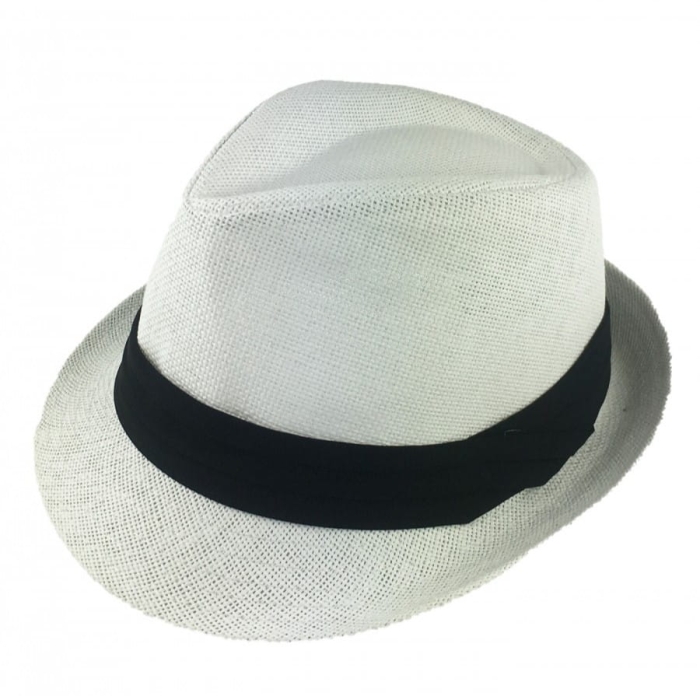 Kapelusz letni trilby biały czarną taśmą / otokiem