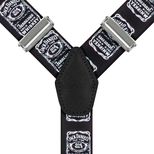 Szelki czarne jack daniels zapinane na guziki z wykończeniem skórzanym w kolorze czarnym