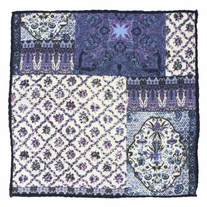 Poszetka wełniana / z wełny - fioletowo-niebieska - patchwork