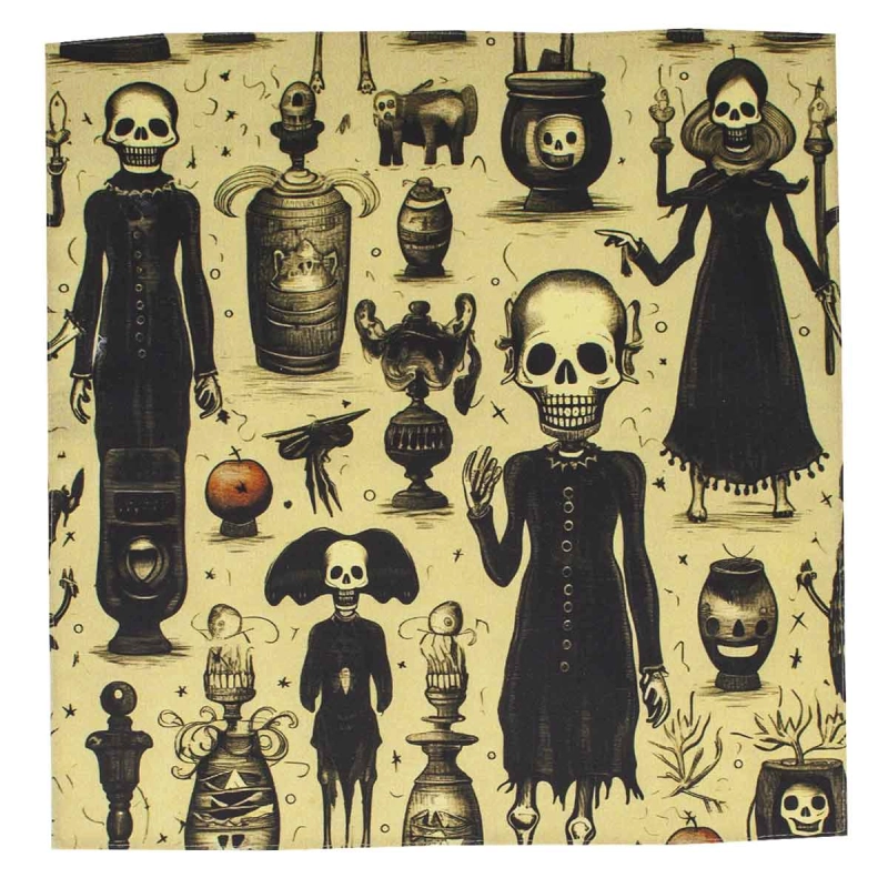 HALLOWEEN - Zestaw prezentowy: poszetka w kościotrupy + mucha + spinki czaszki