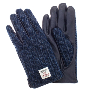 Rękawiczki wykonane ze skóry owczej i wełny Harris Tweed w kolorze granatowym z touch screen EM
