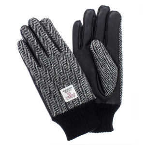 Rękawiczki wykonane ze skóry owczej i wełny Harris Tweed w kolorze czarnym w pepitkę z touch screen