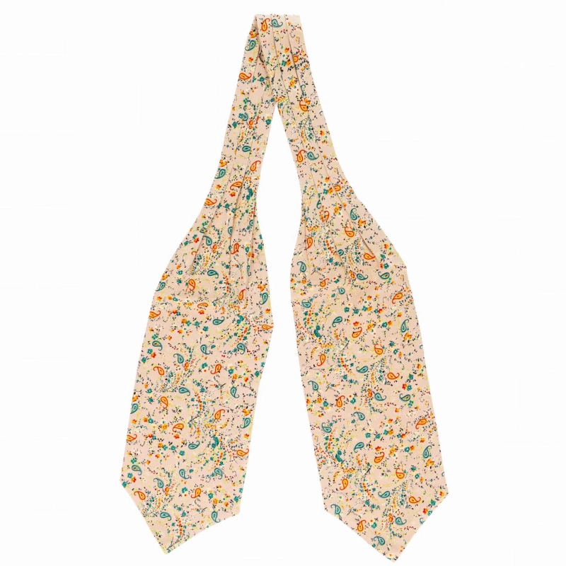 Fular bawełniany beżowy / cielisty w paisley i kwiatki EM