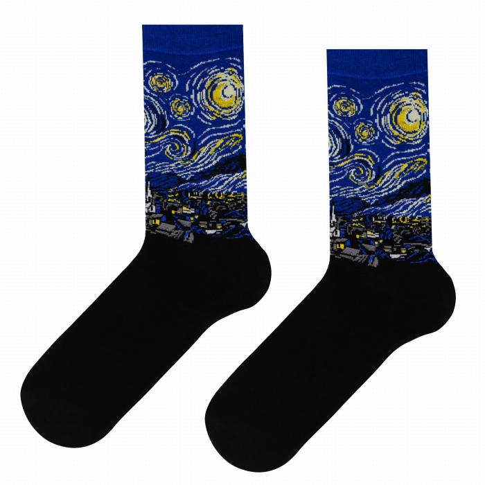 Skarpety kolorowe - niebieskie / granatowe - obraz Gwiaździsta Noc - Vincent van Gogh