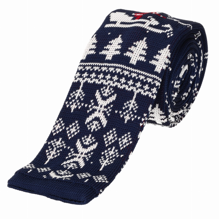 Knit świąteczny w choinki i mikołaja - krawat dzianinowy zakończony na równo EM