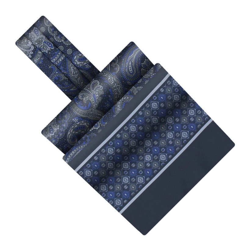Fular - askot jedwabny granatowy elegancki w mikrowzór / paisley E