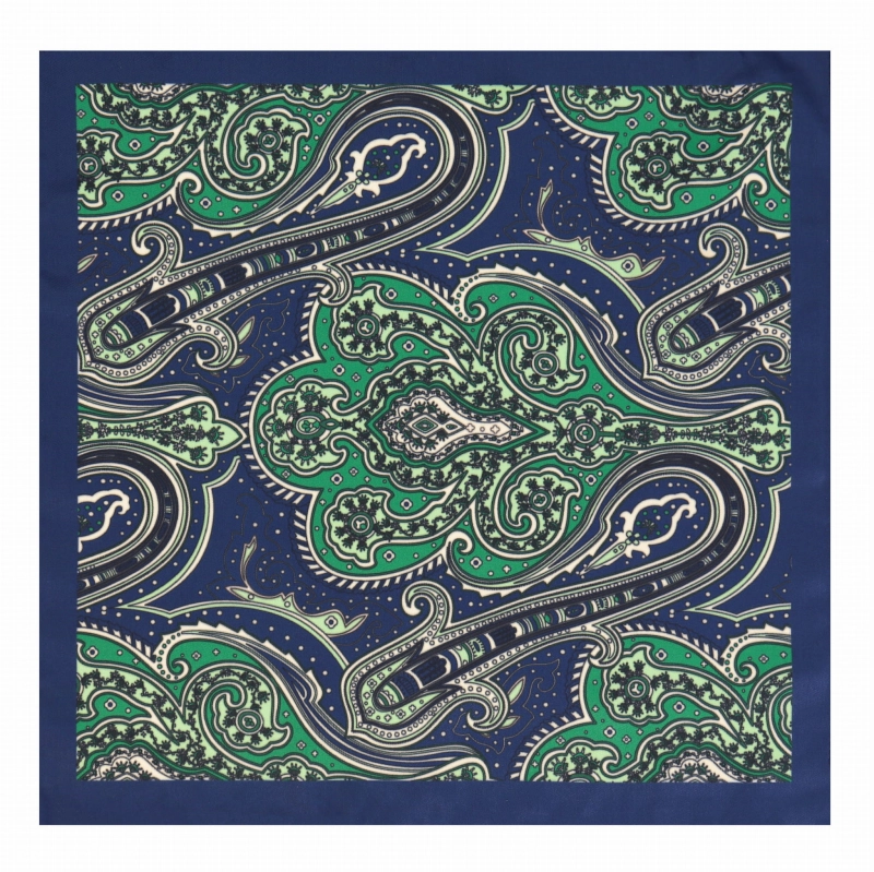 Poszetka klasyczna grantowo - zielona w paisley i wzory