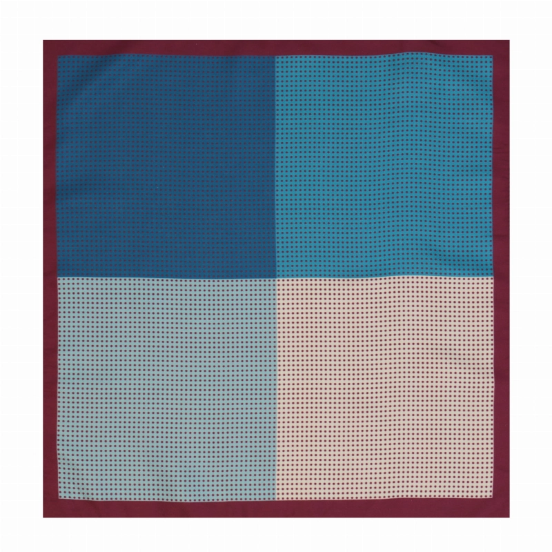 Poszetka klasyczna kolorowa niebiesko - bordowa poczwórna w kropki / groszki