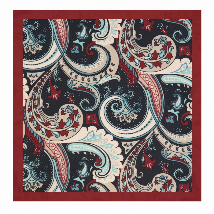 Poszetka klasyczna bordowo - beżowa w paisley i wzory