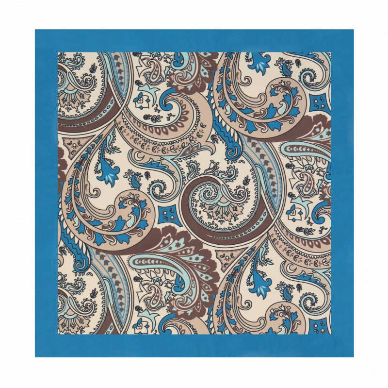 Poszetka klasyczna niebiesko - beżowa w paisley i wzory