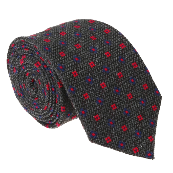 Krawat bawełniany szary w kwiatki - PREMIUM COLLECTION