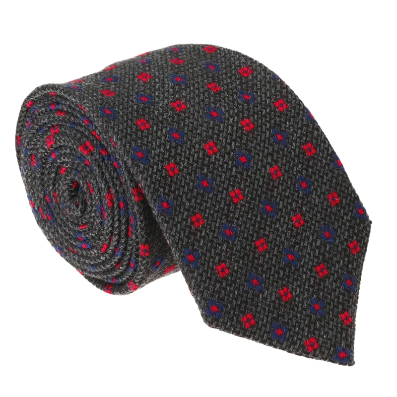 Krawat bawełniany szary w kwiatki - PREMIUM COLLECTION