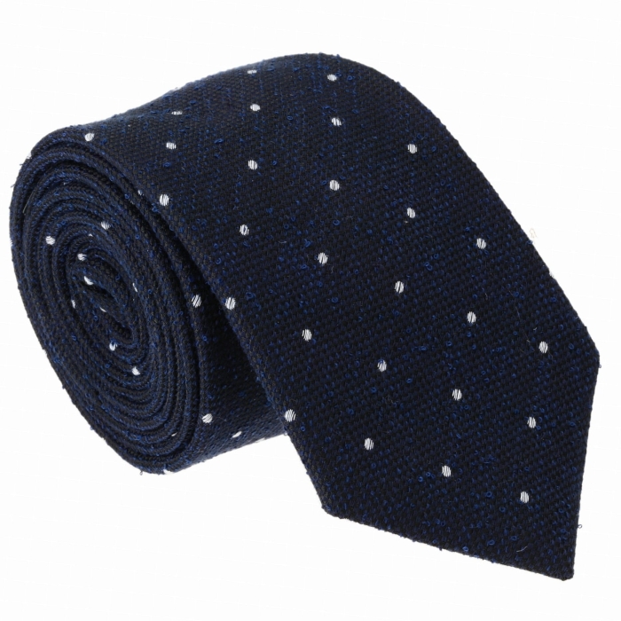 Krawat bawełniany granatowy w kropki - PREMIUM COLLECTION (