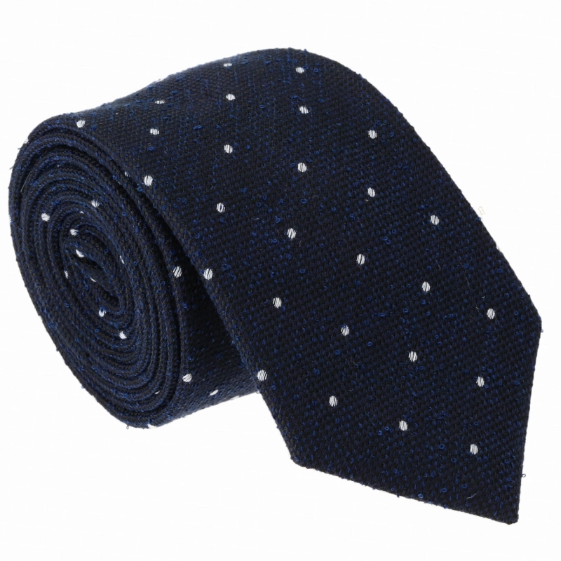 Krawat bawełniany granatowy w kropki - PREMIUM COLLECTION (