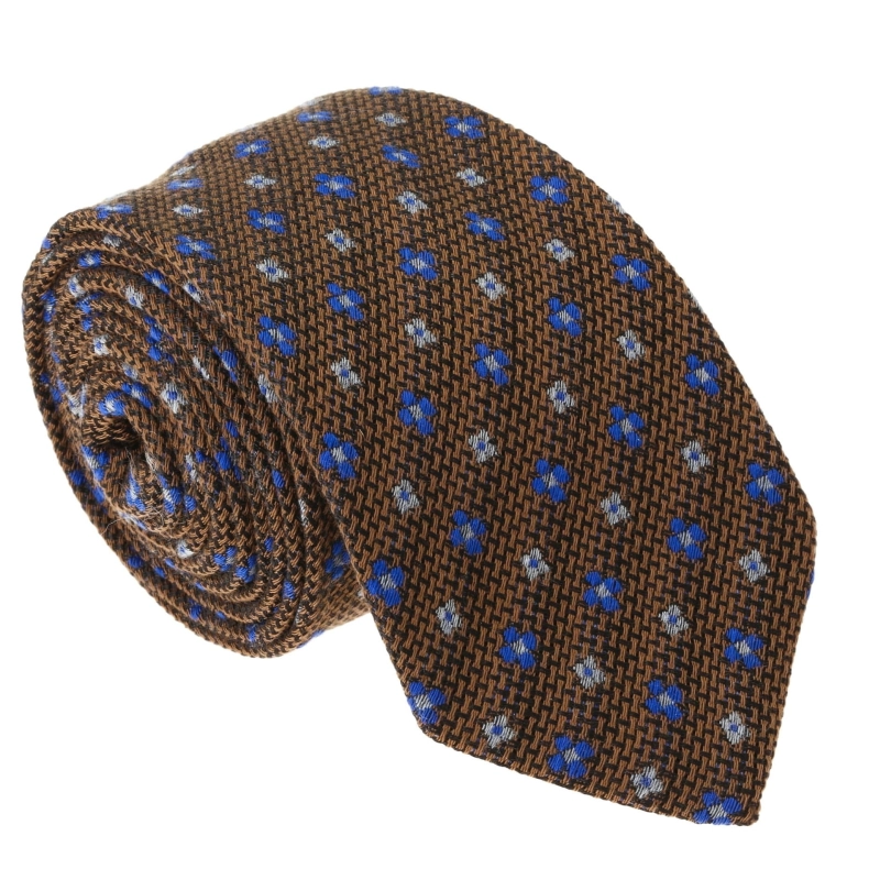 Krawat bawełniany brązowy w kwiatki - PREMIUM COLLECTION