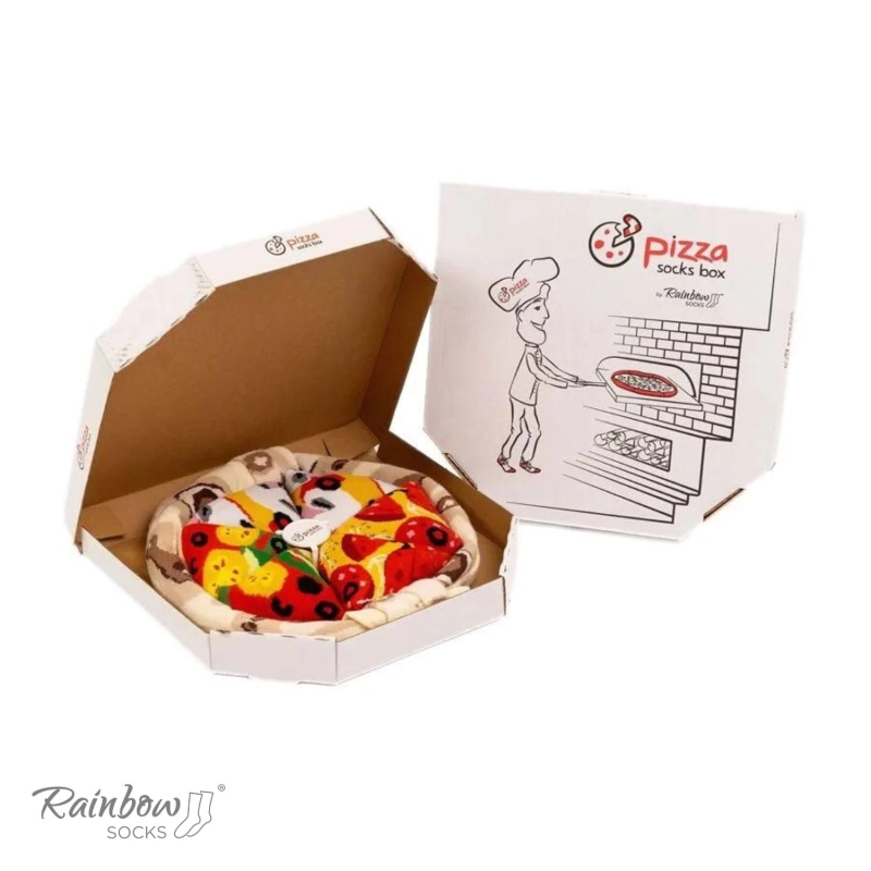 Zestaw prezentowy ze skarpetkami: skarpetki w pudełku - pizza - fast food - 4 pary