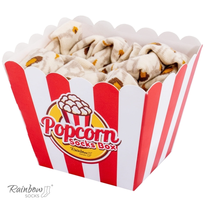 Zestaw prezentowy ze skarpetkami: skarpetki w pudełku - kukurydza popcorn - 2 pary