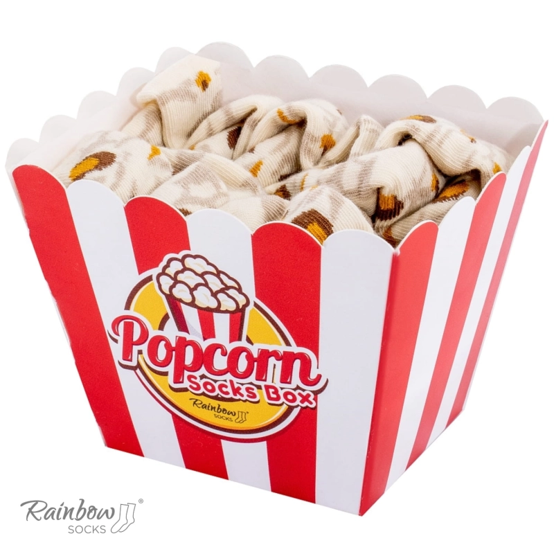 Zestaw prezentowy ze skarpetkami: skarpetki w pudełku - kukurydza popcorn - 2 pary