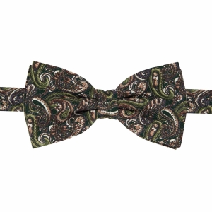 Zestaw prezentowy dla mężczyzny w kolorze zielonym / khaki w paisley: mucha + poszetka zapakowane w pudełko