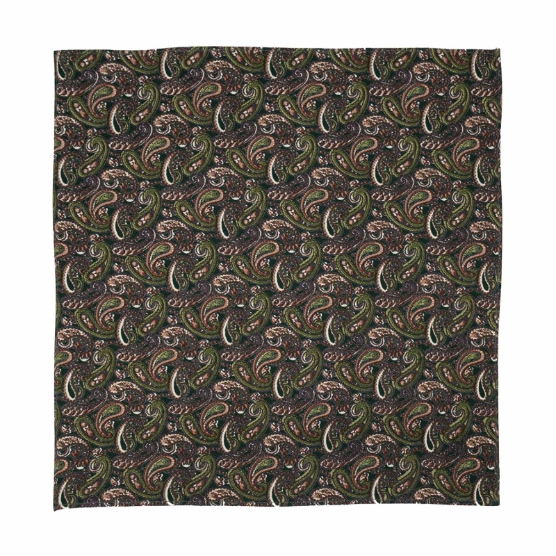 Zestaw prezentowy dla mężczyzny w kolorze zielonym / khaki w paisley: mucha + poszetka zapakowane w pudełko