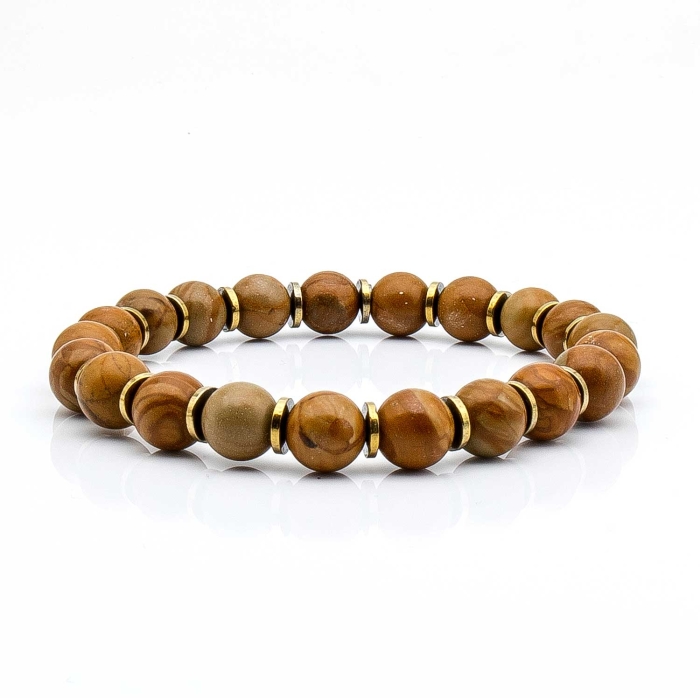 Bransoletka brązowa - koraliki - kamienie naturalne jasper drewniany