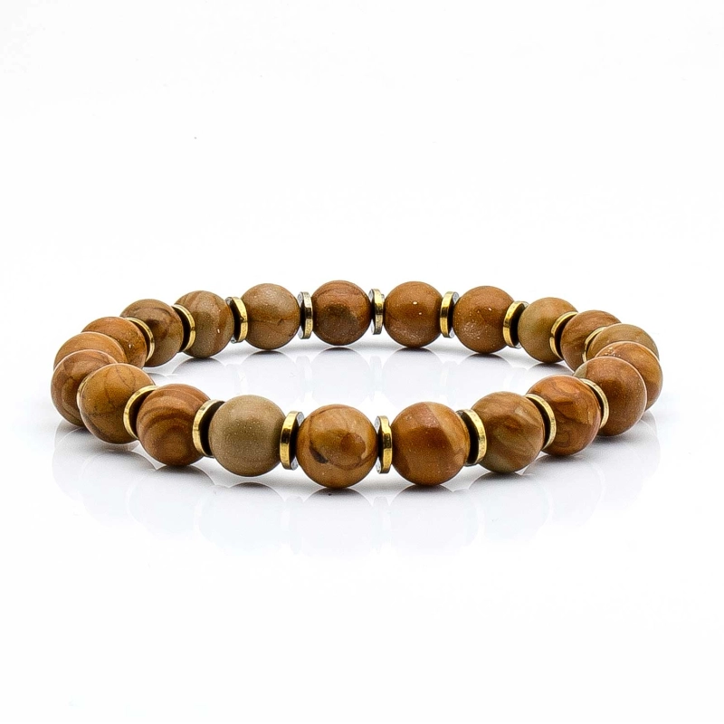 Bransoletka brązowa - koraliki - kamienie naturalne jasper drewniany