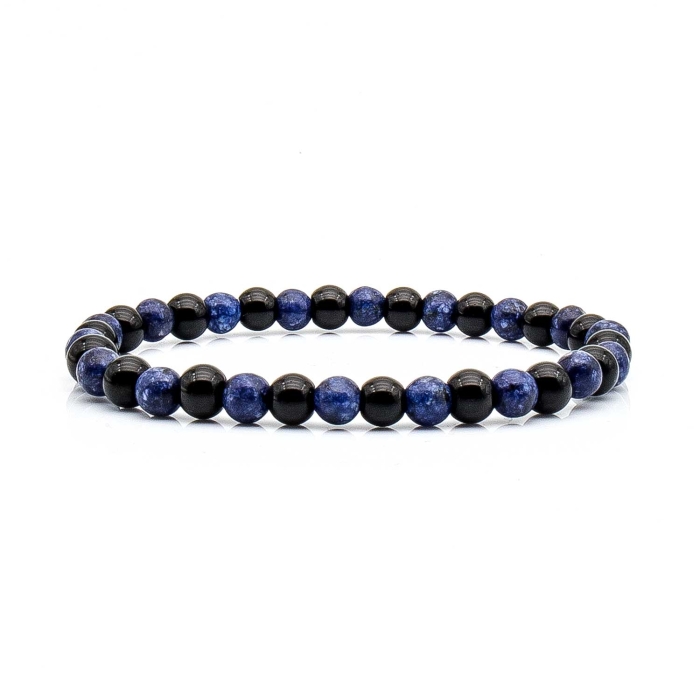 Bransoletka czarno-granatowa - koraliki - kamienie naturalne onyks - lapis